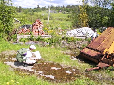 Raija Rapo tutkii Tervajärven karttaa, oikealla Kari Rapo.
