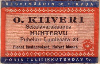 Tulitikkumerkki Huhtervusta
