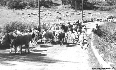 Kaukolan kirkkosilta kesällä 1944. Kuvassa matkaa mm. Ida Iivonen
