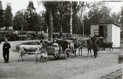 Kuvassa ei mitään tekstiä. (Evakuointia, oletettavasti Jaakkimassa 1944/ SR). Kuvannut Aaro Punkari. 
