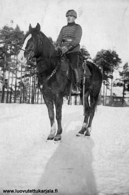 Rakuuna Arvi Henttonen Jääskestä Lappeenrannan ratsastuskentällä 1929.
