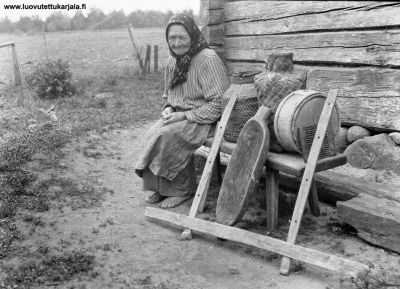 Varpu Susi vierellään leili, vyöpirta,lopetttimet, rouheallas ja vorsteja 1930. 
